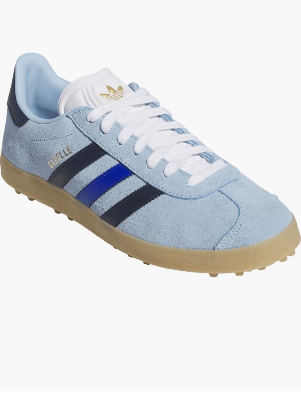 adidas Gazelle Suede Sneakers in Light Blue with Navy and Royal Blue Stripes